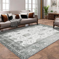 High Quality Low Pile Vintage Indoor Floral Printed Boho Rug 5x7 Grey Non-Slip Large Area Carpet Living Room Machine Washable