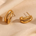 Double Layer Stud Earrings Tarnish Free 316L Stainless Steel Jewelry Gold Plated Earrings