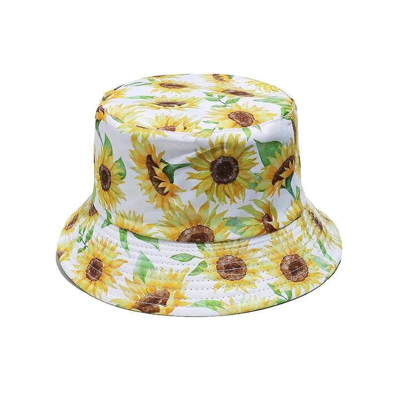 Landfond New Printed Sunflower Bucket Hat Fashion Double-Sided Wear Bucket Hat Men's Summer Sun Protection Sun Hat