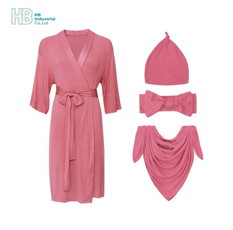 Bamboo Rayon Thermal Plus Size Knee Length Maternity Matching Bath Robes Gown Swaddle Receiving Blanket Pregnancy Period