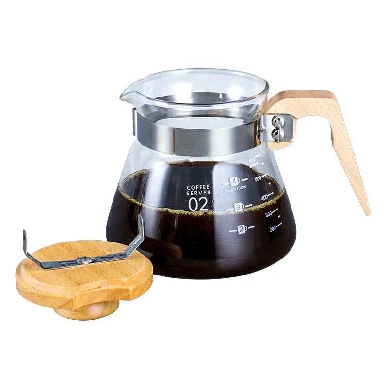 400ml/600ml Tea Maker Kettle Brewer Coffee Server Glass Coffee Pot with Wooden Handle