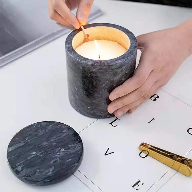 Natural Black Stone Marble Candle Cosmetic Canister Kitchen Storage Jar Home Decor Jar Marble Candle Jar With Lid for Candle