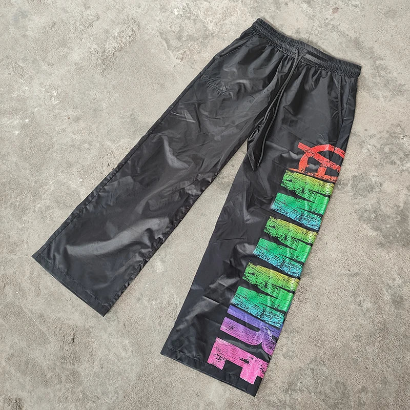YSJY Wholesale Custom Streetwear Screen Printing Cargo Pants Men Oversized Baggy Jogger Nylon Track Pants Men