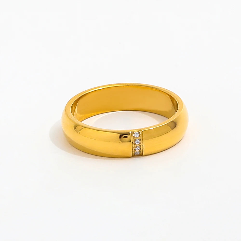 Joolim Jewelry Wholesale 18K Gold Plated CNC Dome Stainless Steel Ring with 4 Zirconia Statement Rings for Women