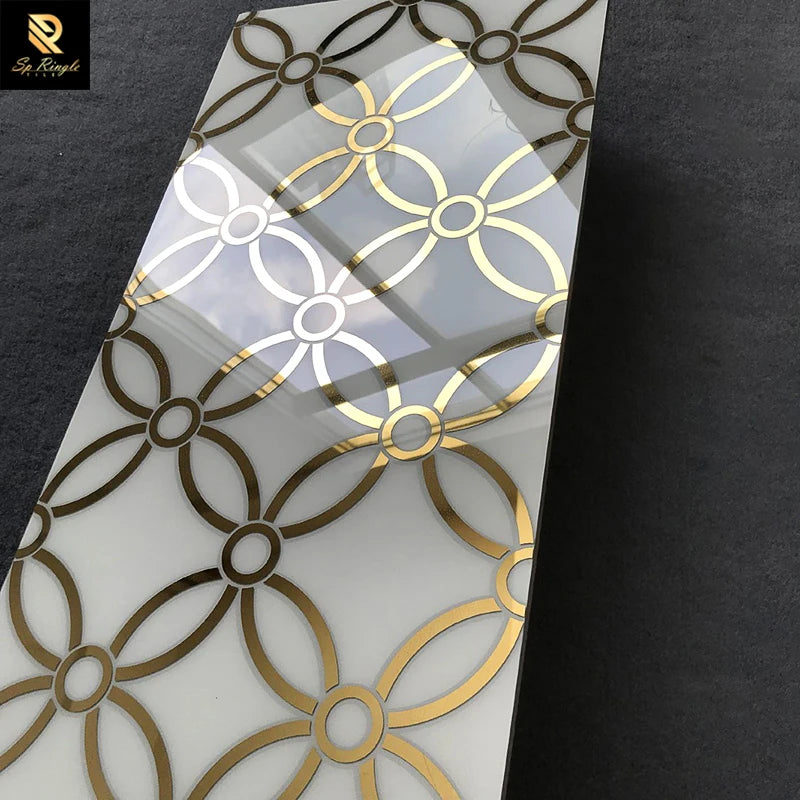 Springletile Top Quality Glazed Tile  300*600 White With Gold Plated Pattern Waterjet Polished Ceramic Wall Tile for Bathroom