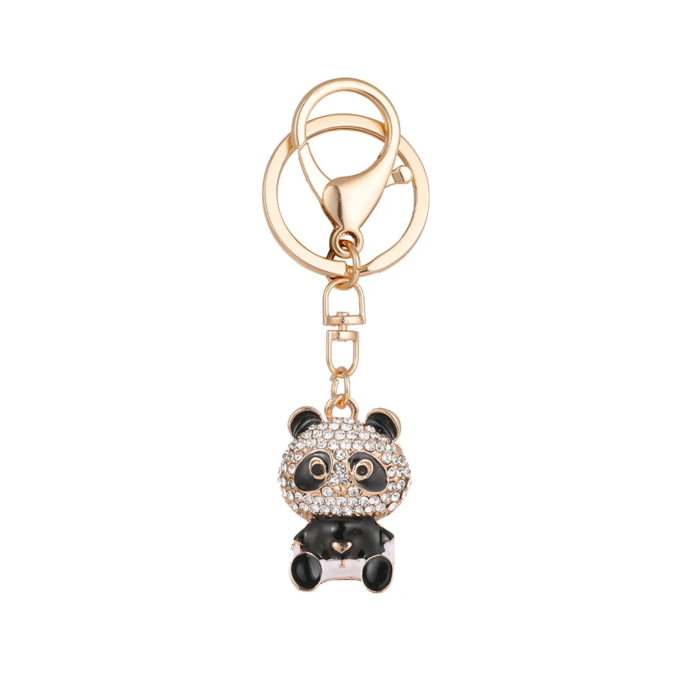 Creative Black Oil Dripping Animal Panda Car Keychain Rhinestone Crystal China Panda Charm Key Chain for Backpack