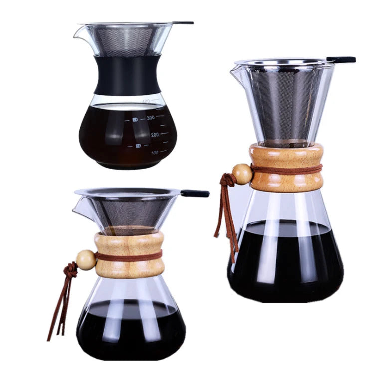 Hot Selling High Temperature Hand-made Funnel Filter Silica Gel Glass Coffee Pot Rubber Wood Tea and Coffee Pot MegaBDM