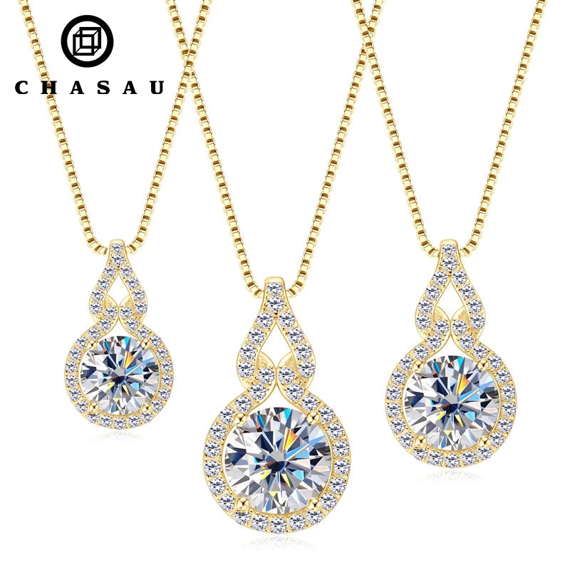 GRA Certified 925 Sterling Silver 8mm Classic 2ct Moissanite Pendant Necklace Diamond Charm for Women