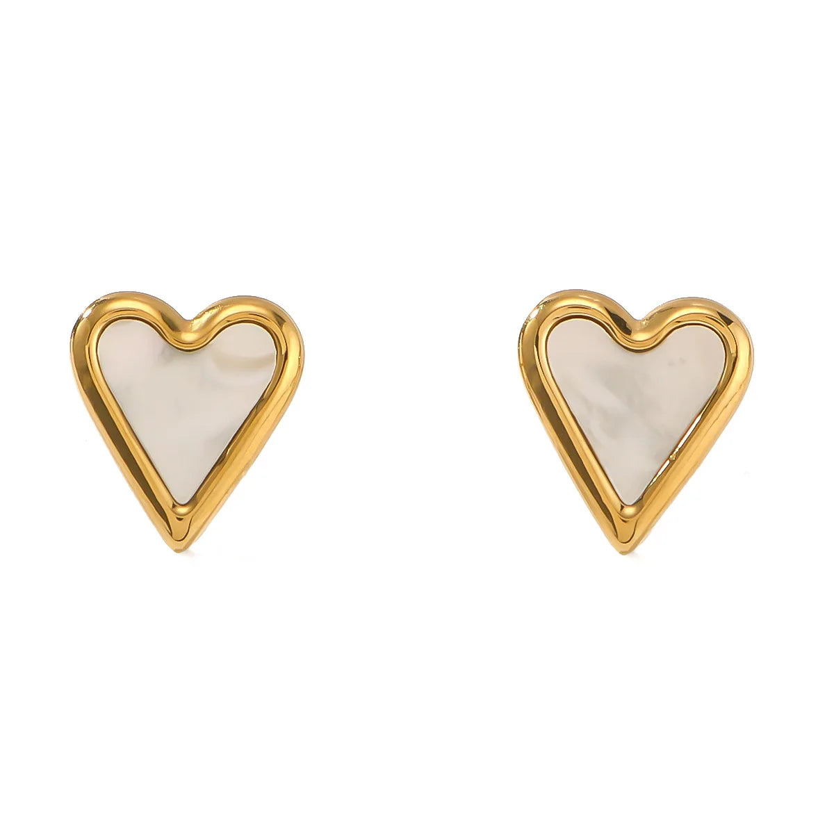 Simple White Shell Stud Earrings Unisex 18K Gold Plated Stainless Steel Big Heart Trendy Gift