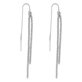 Rainbowking S925 Sterling Silver Sparkling Tassel Ear Wires Female Ins Summer Super Flash Full of Stars Senior Sense Earring