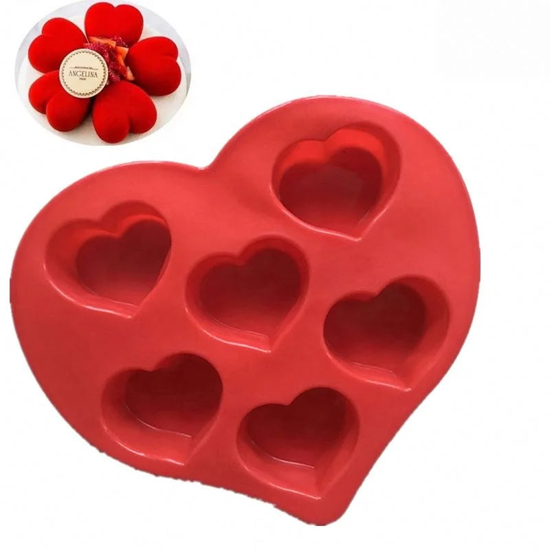 784 6 Cavity Valentine's Day Lovely Heart Shaped Fondant Silicone Mold Kitchen Supplies Tools Cheese Asilicone Mold Cke Mold