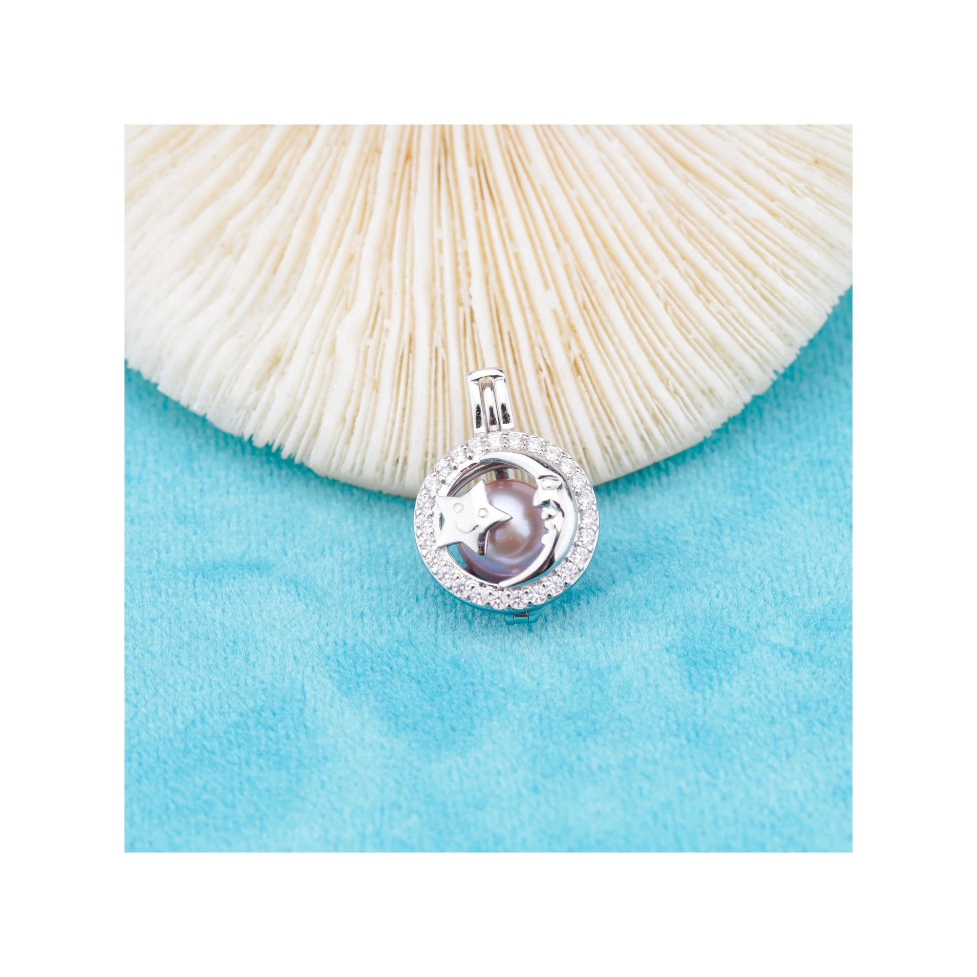 C030097 Sterling Silver Freshwater Pearl Cage Pendant Necklace Jewelry Locket for Pearl Party