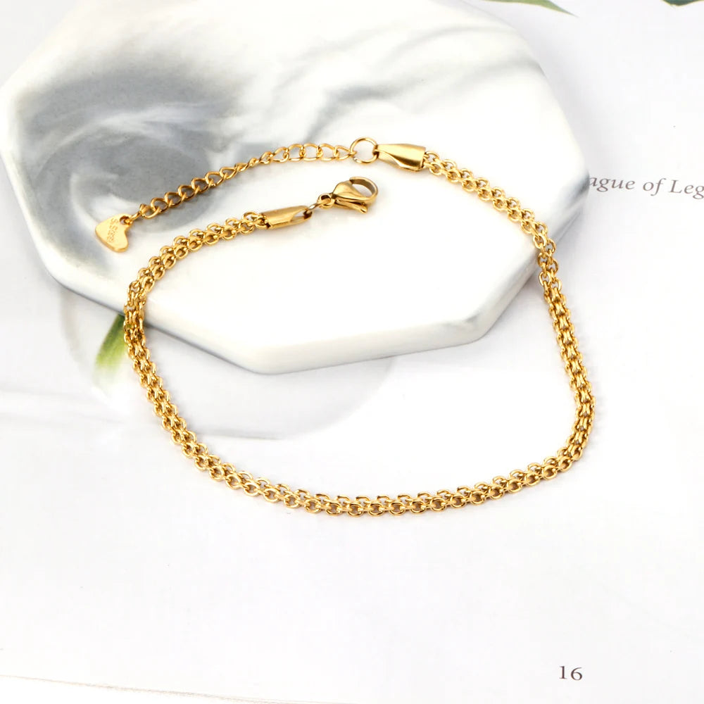 Ason Pure Wholesale Stainless Steel  18K Gold Plated Simple Foot Chain Anklet