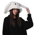 New Women's zebra Faux Fur Crochet Bucket Hat Fluffy Winter Warmer Plush Fisherman's Hat with Big Rabbit Ears