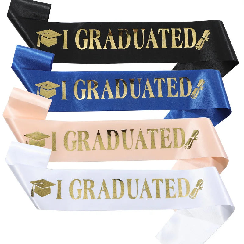 Gold Glitter Letter Satin Stole for Graduation Black I Graduated Sash-Elegant Party Decorations and Supplies