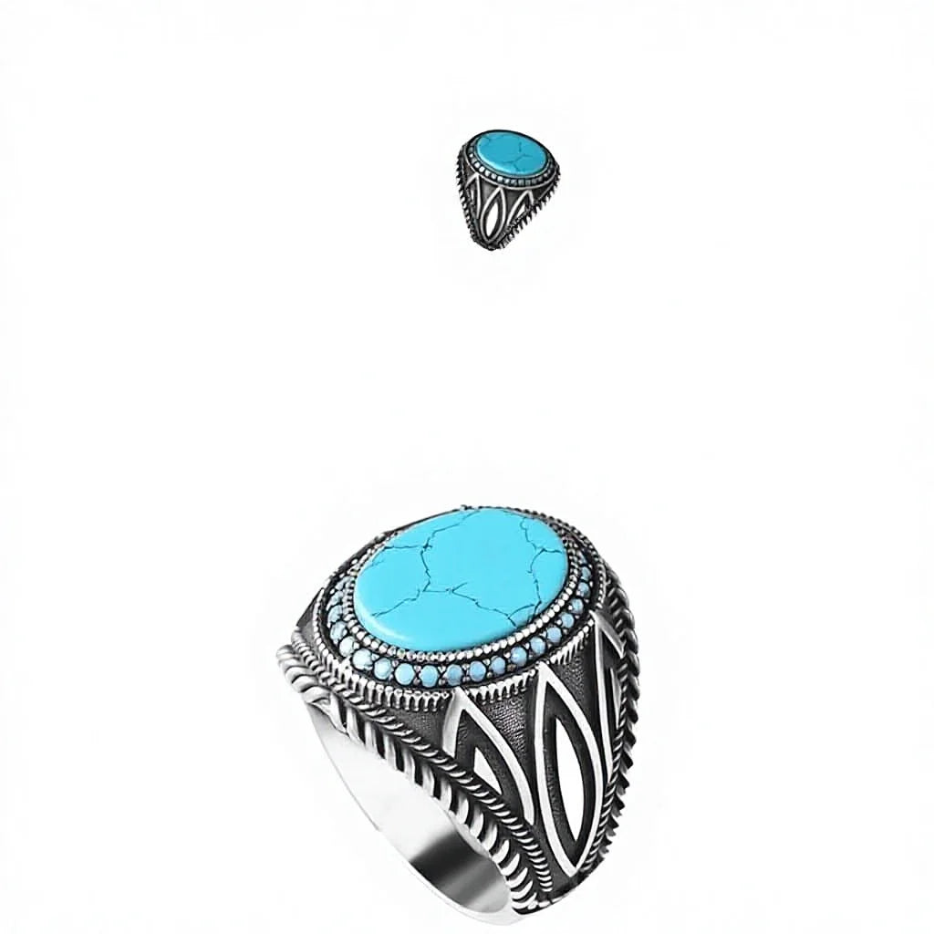 Turkish 925 Sterling Silver Men's Ring Ottoman Style Naturel Black Stone Handmade Fine Jewelry Azuris VALKH1325