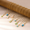 Stainless Steel Gold Chains Natural Gem Stone Rose Quartz Green Aventurine Jade Square Oval Round Geometric Crystal Necklace
