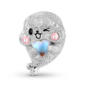 Cute Shy Seal Animal Embrace Moonstone for Bracelet Real 925 Sterling Silver Enamel Beads Fit Women Charm Bracelet Fine Jewelry