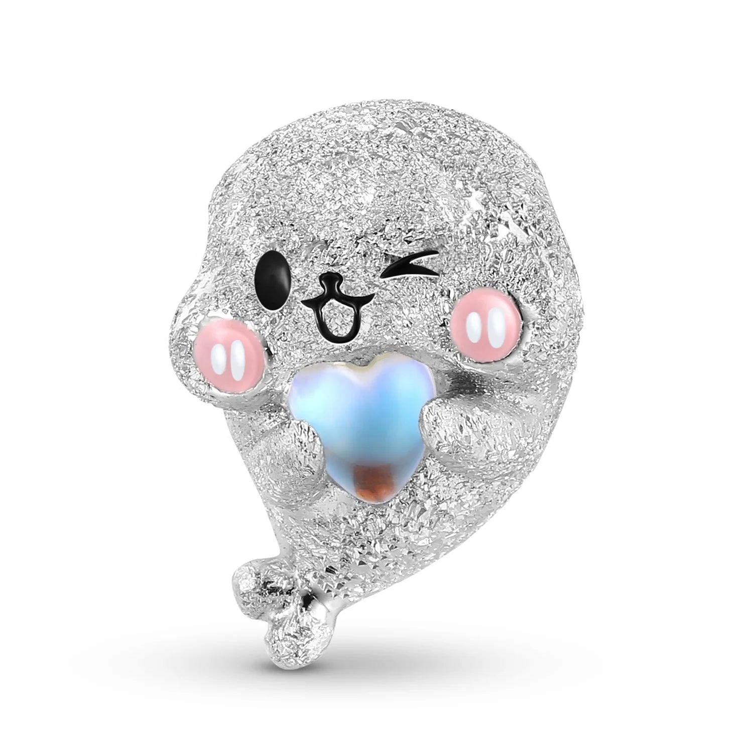 Cute Shy Seal Animal Embrace Moonstone for Bracelet Real 925 Sterling Silver Enamel Beads Fit Women Charm Bracelet Fine Jewelry