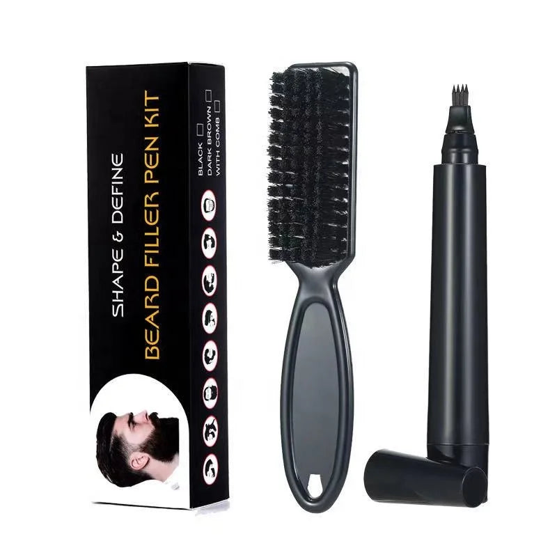 Mens Waterproof Beard Filling Pen Kit Natural Hairline Filler Pencil Brush Set
