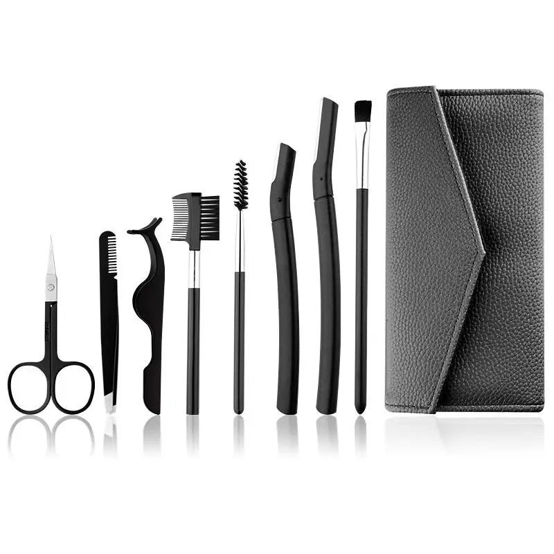 Professional Durable Stainless Steel Slanted Tip Eyebrow Brush Comb Shaping Tools Kit Trimming Set