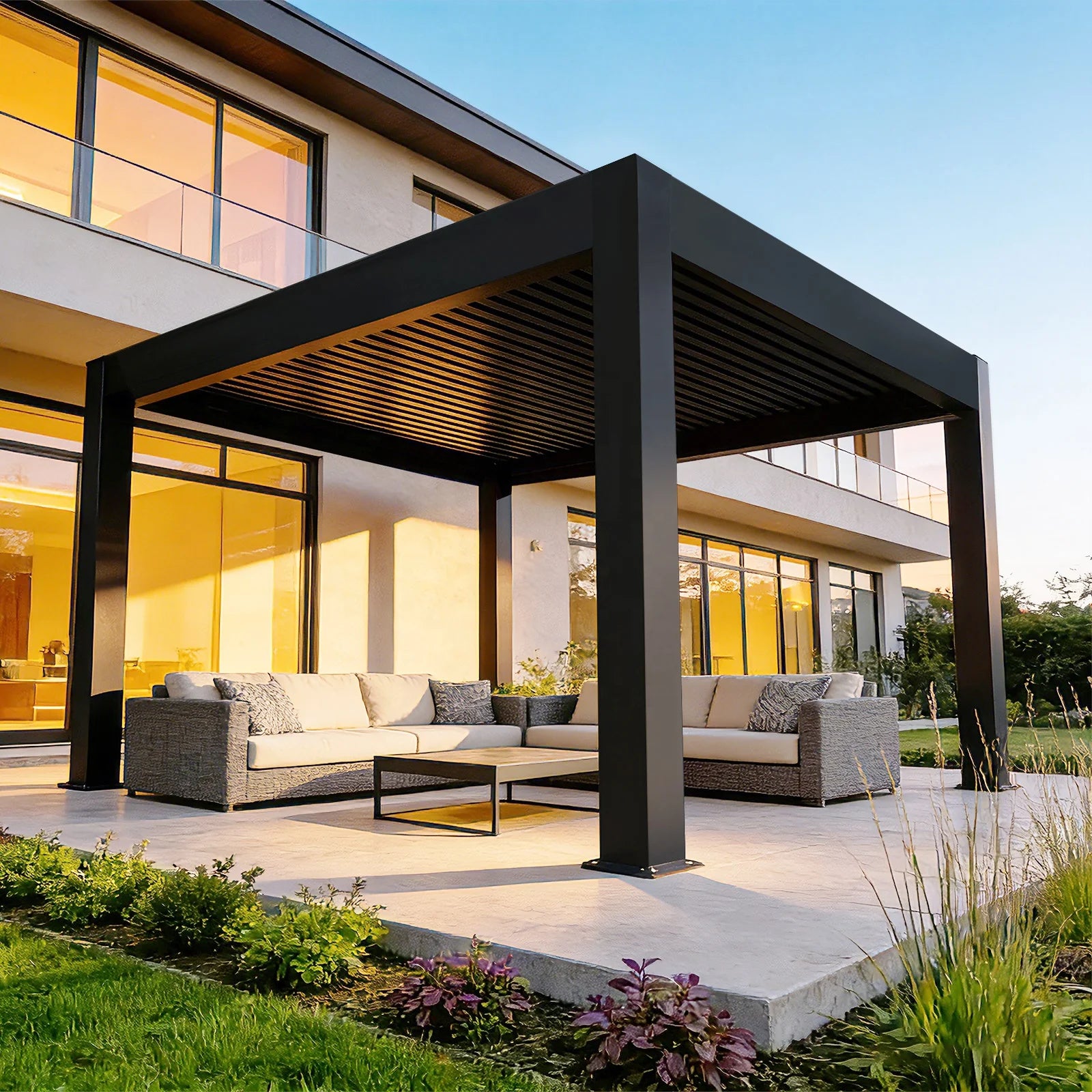 Modern Luxury Outdoor Garden Yard Terrace Waterproof Motorized Electric Adjustable Gazebo Bioclimatic Louvered Aluminum Pergol