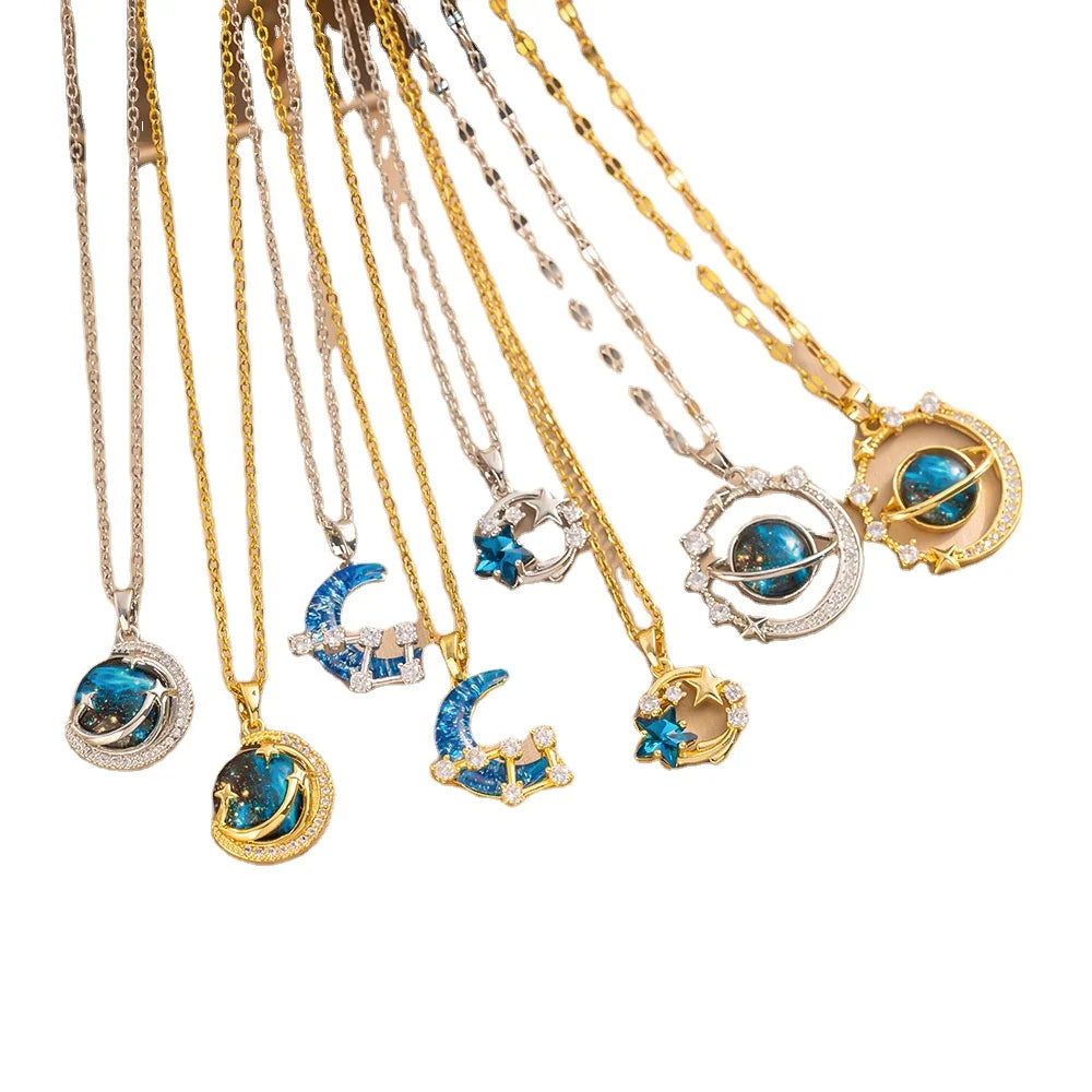 Collar De Acero Inoxidable Stainless Steel Gold Plated Titanium Steel Starry Sky Necklace Jewelry for Women