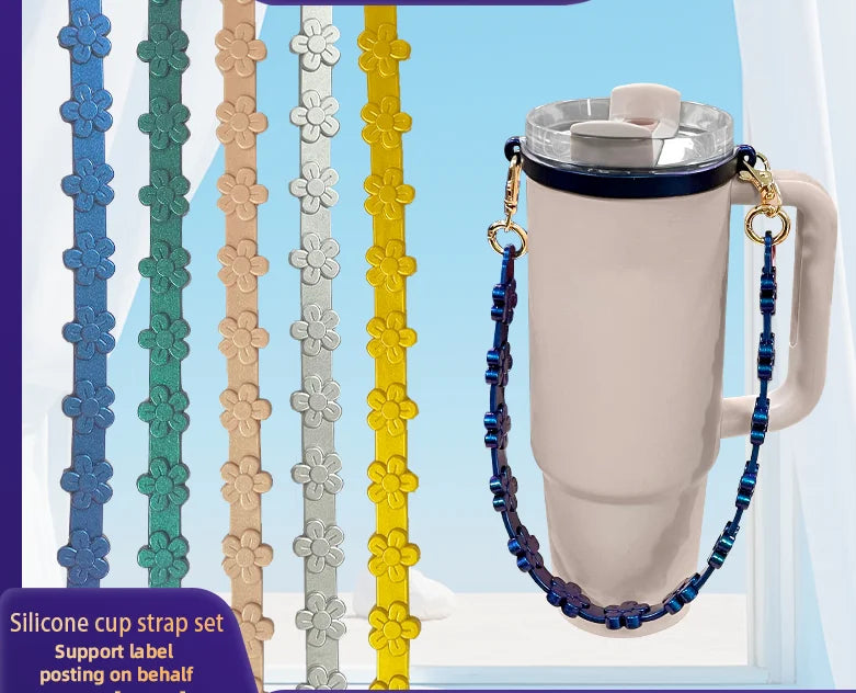 New Fits 40oz Water Bottle Durable Carrier Bottle Accessories Chameleon Color Silicone Flower Water Bottle Handle Strap
