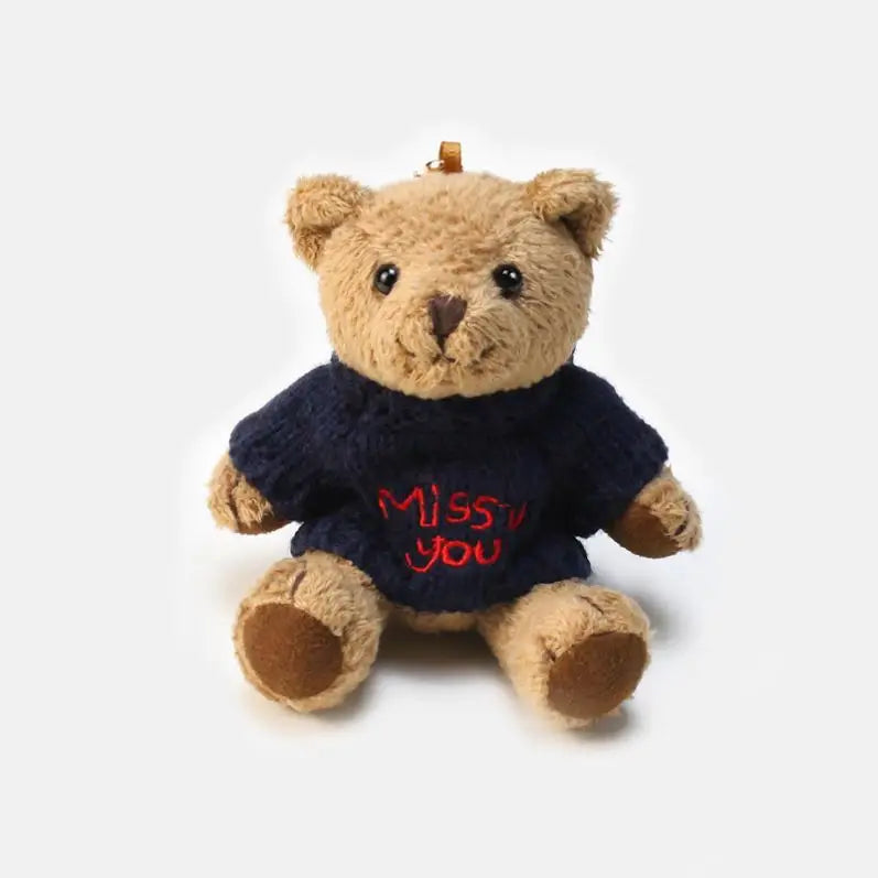 Kawaii 13CM Cartoon Sweater Teddy Bear Plush Doll Keychain Clothing Cute Stuffed Animal Toys Gift Doll Bag Pendant Accessories