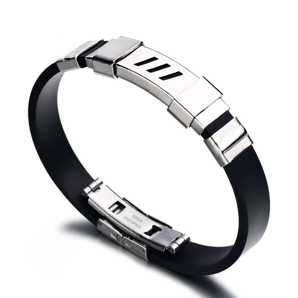 Silicone Jewelry Black Bracelet Men Stainless Steel Bracelet Adjustable Invisible Buckle Bracelet Can Be Customized