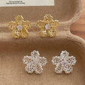 New Arrival Delicate Lace Flower Zircon Stud Earrings Brass Metal Minimalist Jewelry Earring for Ladies