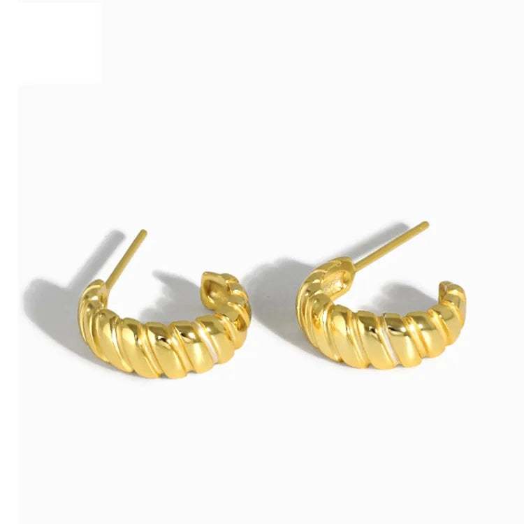 Chunky Croissant Gold Hoops Sterling Silver Shrimp Hoop Earrings Luxe Rope Huggies Earring