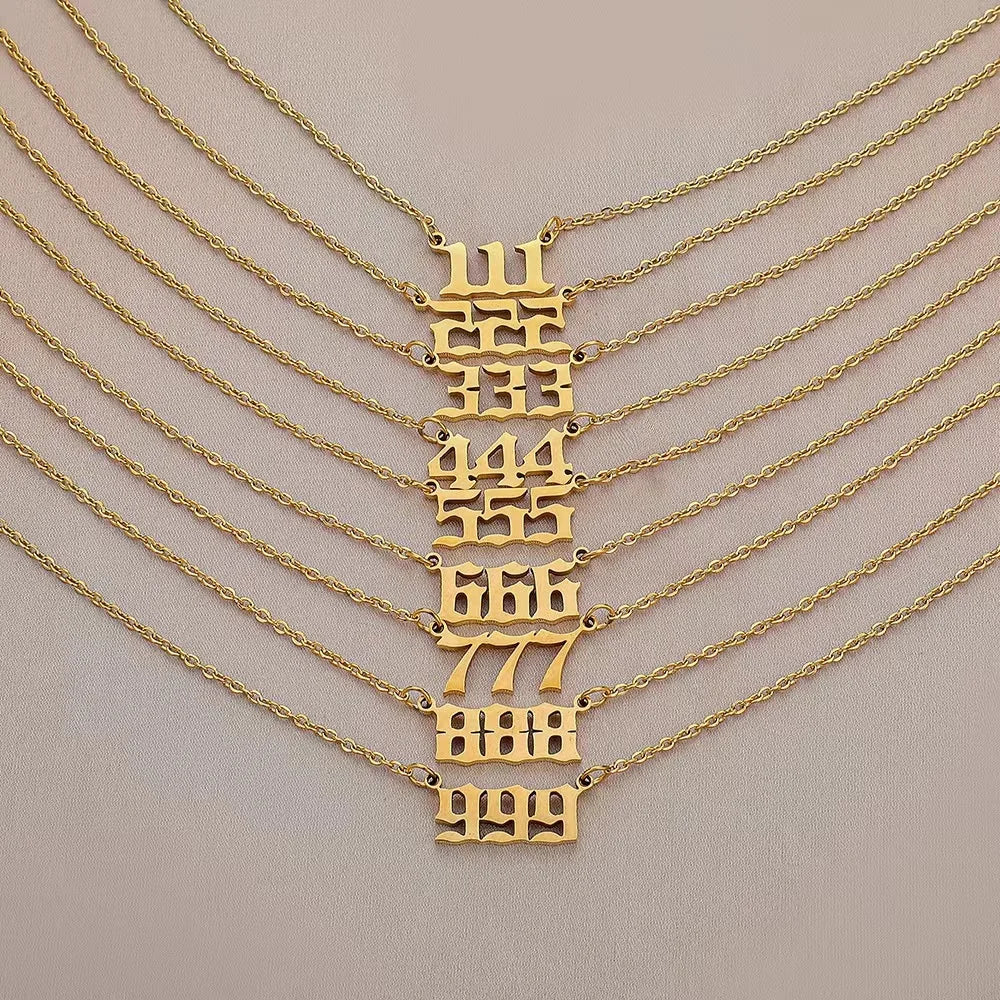 Gaby New 111-999 Pvd Gold Plated Pendant Angel Number Necklace Stainless Steel Necklace Supply Wholesale Body Jewelry