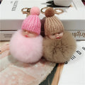 Sleeping Baby Doll Pompoms Keychain Soft Fur Ball Pom Pom Key Chains Woman Bag Jewelry Accessories Plush Keychain Kawaii