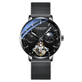 Black Luxury Mechanical Movement Automatic Fashion Leather Strap Men Tourbillon Wrist Watch