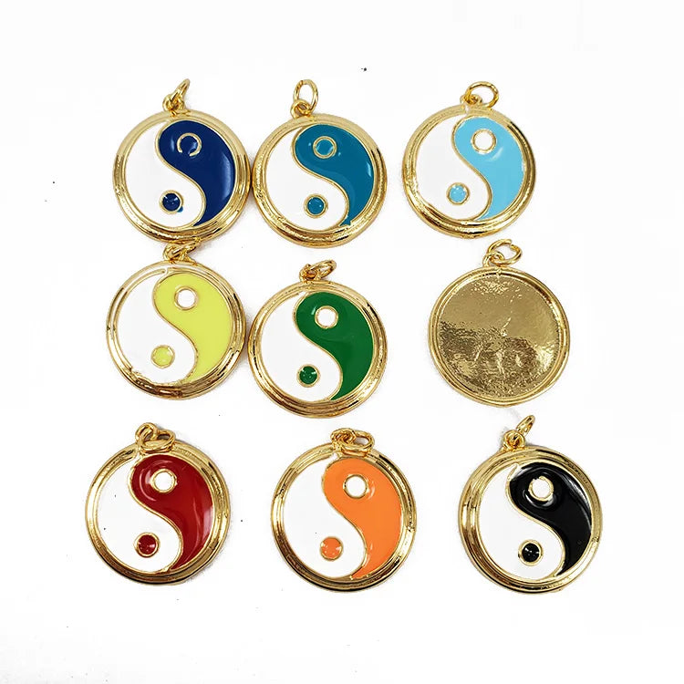 JS1547 18k Gold Plated Yin Yang Tai Chi Disc Necklace Rabow Neon Enamel Religious Style for Zen Jewelry Making or Gift Giving