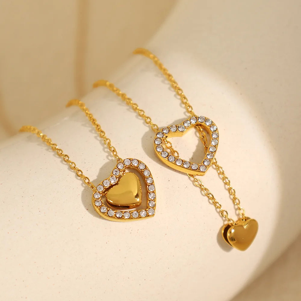 2025 Trendy Heart Charm Necklace Pendant Necklace 18K Gold Plated Stainless Steel Necklaces Tarnish Free Jewelry for Women Girls