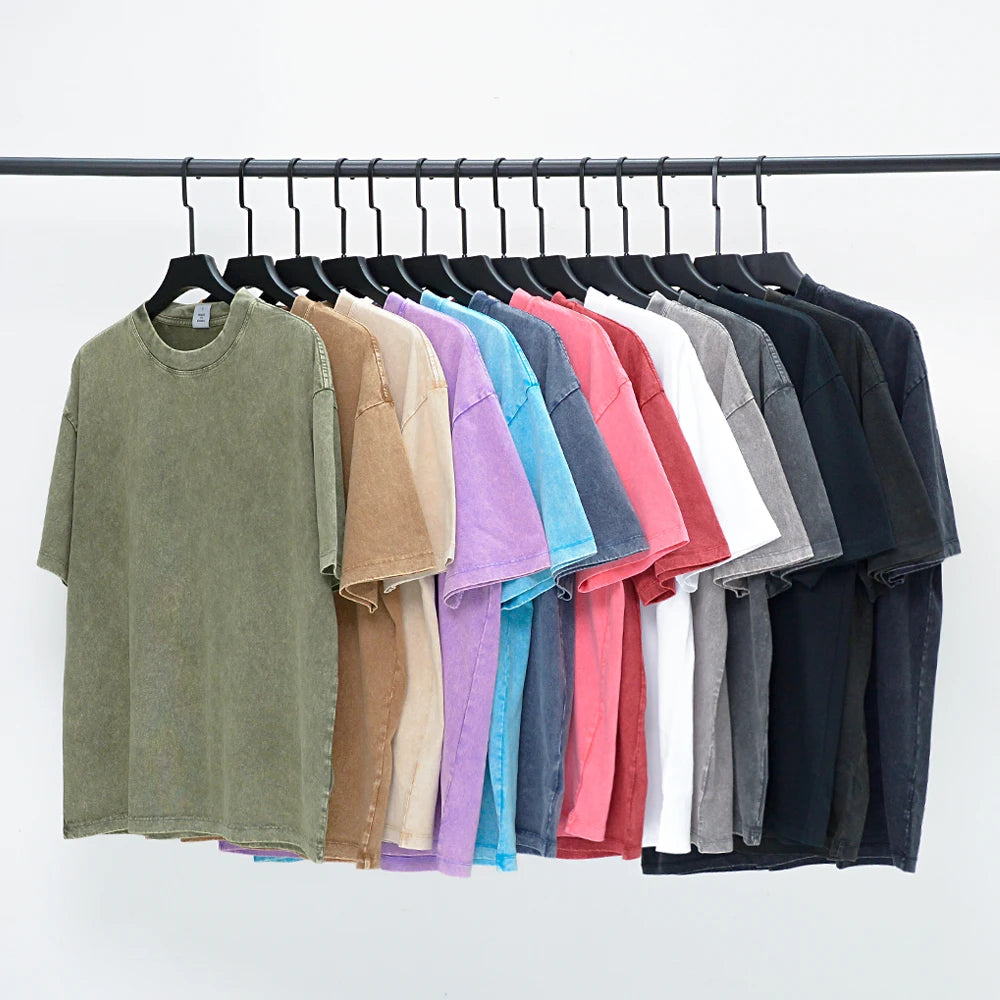 OEM ODM Men's Vintage Heavyweight T-shirt High Street Batik 260 Grams Pure Cotton Washed O-neck T-shirt Custom logo