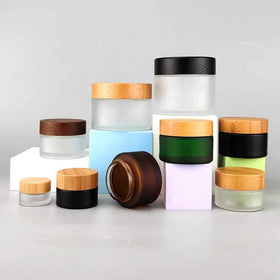 Frosted Glass Jar 200ml 150ml 100ml Bamboo Cosmetic Jars 50 ml 30 ml 15 ml Glass Jar with Bamboo Lid Wooden Lid for Face Cream