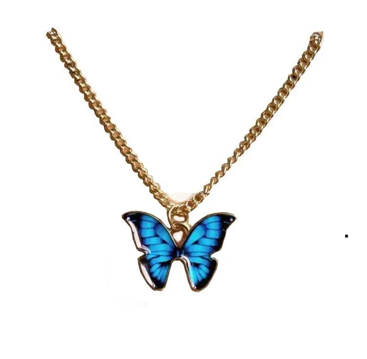 European American Retro Exquisite Easter Necklace Bohemian Colorful Butterfly Pendant Necklace for Women Teen Girls