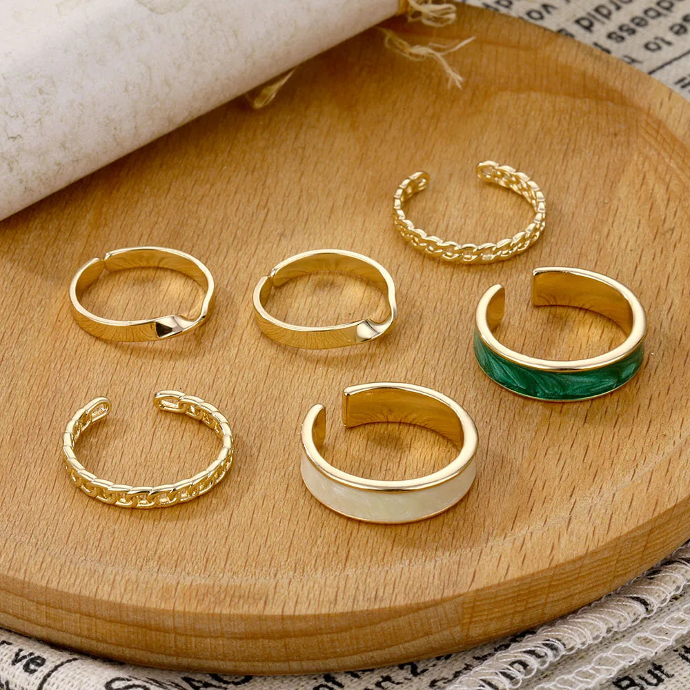 VKME New Fashion Punk Adjustable Ring Set Gothic Style Opening Finger Chain Rings for Woman Fashion Jewelry