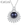 PAG&MAG Black Pearl Necklace S925 Real Sterling Silver Big Round Shape Cubic Zircon for Women Wholesale
