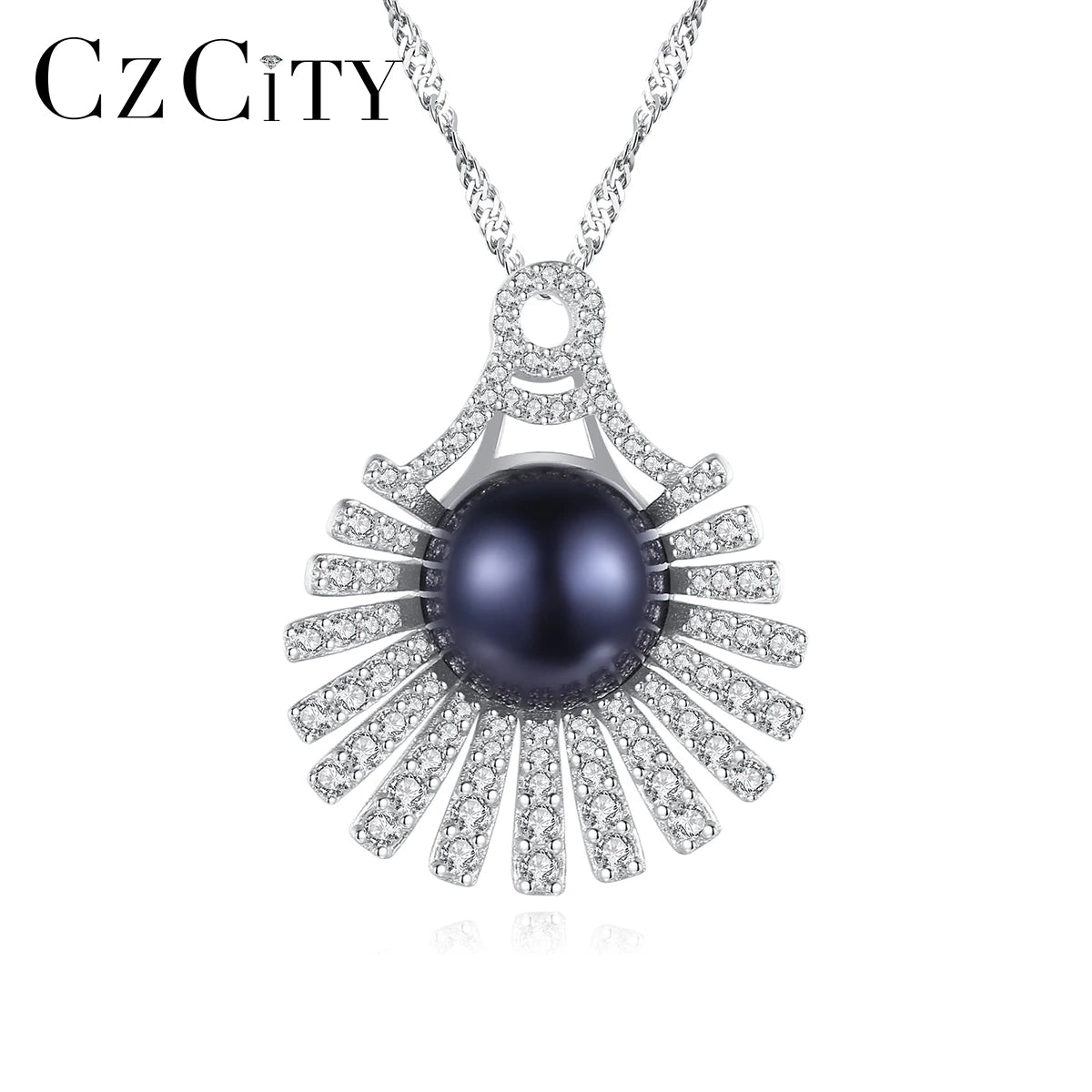 PAG&MAG Black Pearl Necklace S925 Real Sterling Silver Big Round Shape Cubic Zircon for Women Wholesale