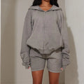 Women's Acid Wash Terry Sweat Set Y2K Style Hooded Top Sports Wear Embroidered Letter Pleated Logo for Summer Autumn Seasons