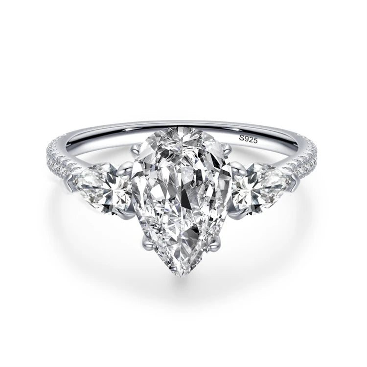 Fashion 925 sterling silver water drop simulation diamond ring