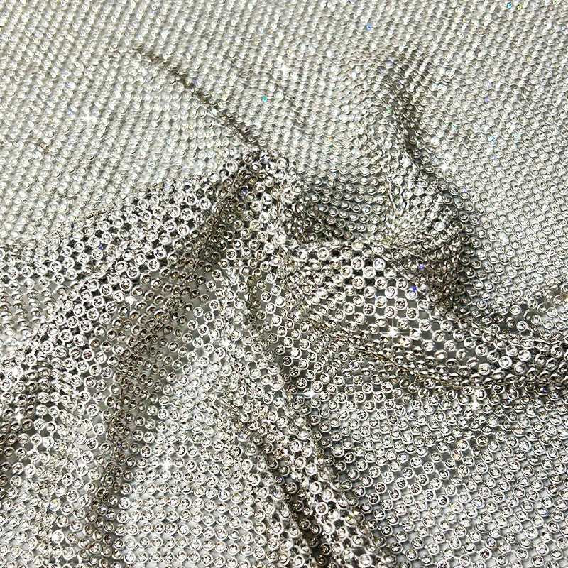 Wholesale 2mm Stone 33*120 Aluminum Metal Crystal Mesh Rhinestone Fabric for Women's Garments & Shoes-for Bags & Necklaces