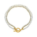 INS Simple Stainless Steel 18K Gold Plated OT Buckle Double Layers Zircon Bracelet Irregular Shaped Freshwater Pearl Bracelet