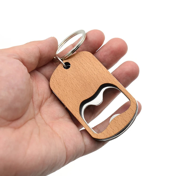 Beverage Bottle Opener Keyring Multifunctional Wooden Keychain Bottle Opener With Carve LOGO