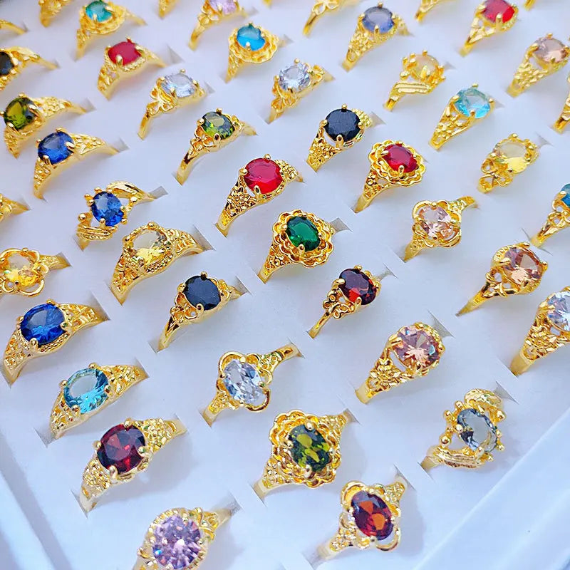 Trendy Cubic Zircon Rings Random Design Mix Stone Diamond Rhinestone Engagement Finger Rings for Women Girls