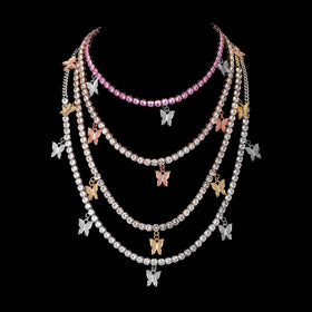 2022 New Arrivals Stainless Steel Trendy 5mm Tennis Chain Cute Gold Butterfly Necklace for Women Custom Party & Wedding